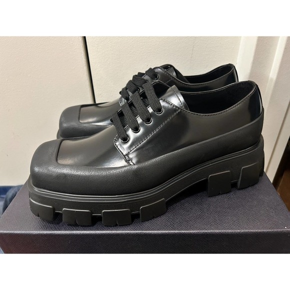 PRADA BRUSHED LEATHER DERBY SHOES BLACK 2EG411-055-F0002 - Picture 1 of 11